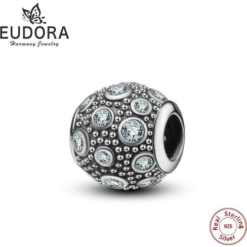 Eudora Real 925 Sterling Silver Zircon Crystal beads Fit Bracelets & Bangles DIY Jewelry for Women Gift Fashion CZ beads Z023