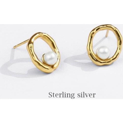 Sole Memory Geometric Oval Pearl 925 Sterling Silver Fashion Female Stud Earrings SEA822