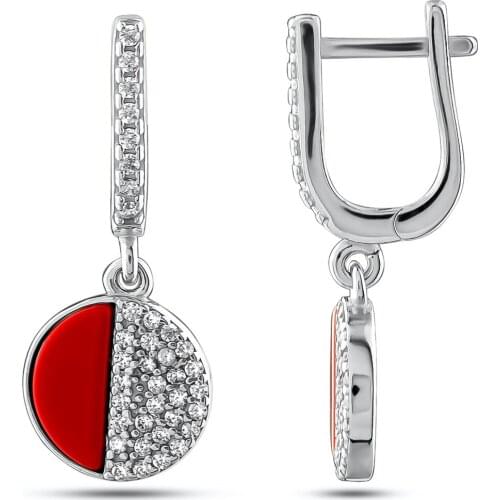 Silver Round Model Drop Earrings Social Red Stone Earrings Multi Stone Earrings Solid 925 Sterling Silver Fashion Women Jewelry