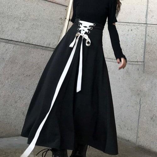 2020 Spring Summer New Arrivals High Waist Solid Pattern Women Corset Vintage Was Thin Ankle Length A-line Skirt U415