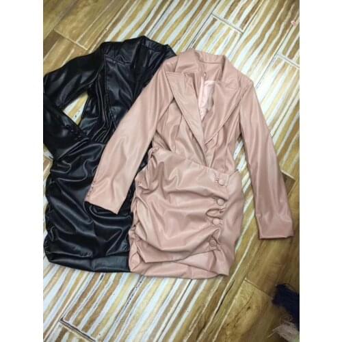 Long sleeve beige Black bodycon buttons leather sexy mini dress set 2 Pieces women party outfits partywear streetwear dresses