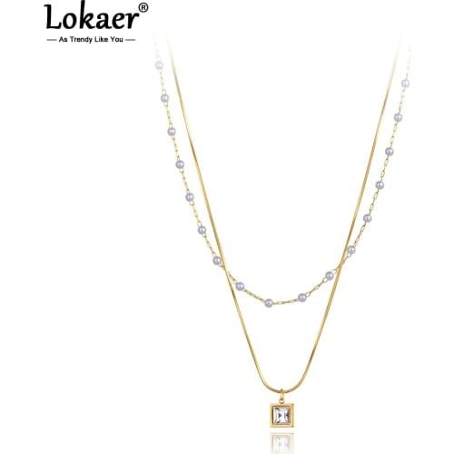 Lokaer Bohemia Style Titanium Stainless Steel Choker Necklace For Women Original Design CZ Crystal Pearl Chain Necklace N21038