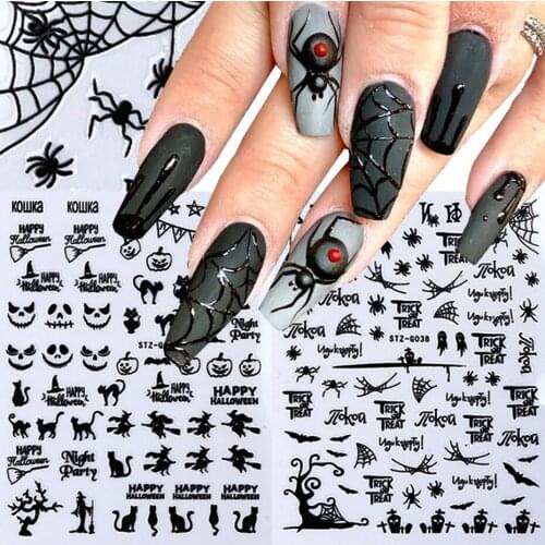 1PC Halloween Nail Art Sticker Spider Web Water Transfer Adhesive Decal Pumpkin Ghost Slider Tattoo DIY Manicure Decor FT212