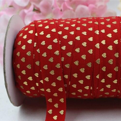 165941, 5/8'' 16MM hot gold print Love Elasticity ribbon , 5 yards DIY handmade hair accessories Material , free shipping