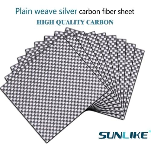 195x240mm 3K Colored carbon fiber plate panel board carbon fiebr sheet silver plain weave plate glossy matte full carbon fiber