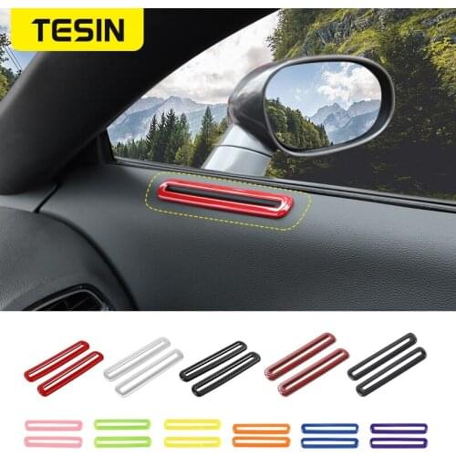 TESIN 2Pcs Car Inner Door Air Conditioning Vent Decoration Cover Stickers For Dodge Challenger 2015+ ABS Car Accessories