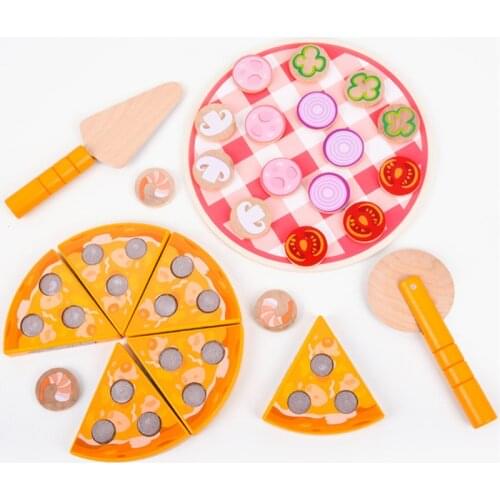 27pcs Pizza Wooden Toys Food Cooking Simulation Tableware Children Kitchen Pretend Play Toy Fruit Vegetable with Tableware