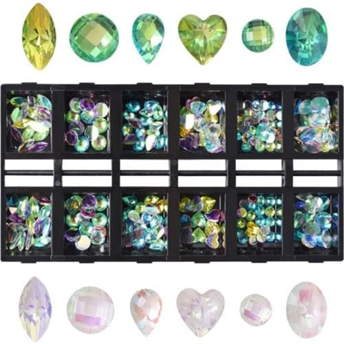 27RC 12 Grids Rhinestone Nail Art Decorations Multi Shapes for Nails Ornaments Manicure Decor DIY Crafts Accessories