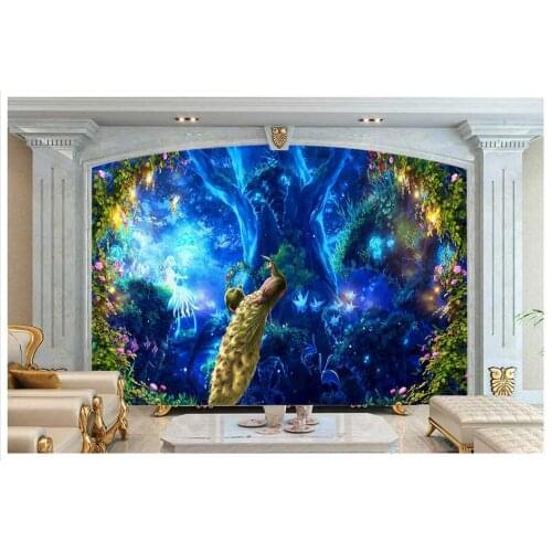 3d wallpaper custom 3d murals wallpaper 3d cartoon mural Restoring ancient ways is the peacock Roman column arch background wall