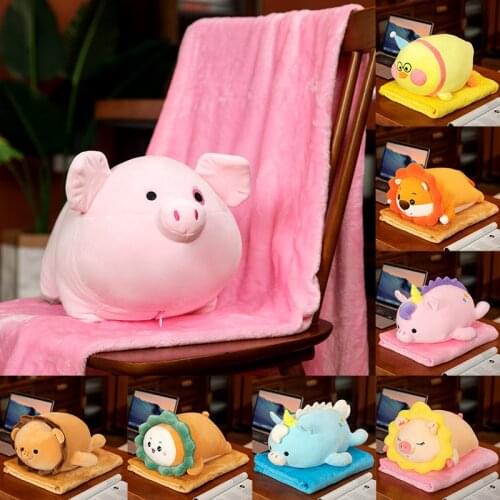 50cm Cartoon Animal Pillow Blanket Soft Stuffed Unicorn Duck Lion Pig Cushion Doll Office Nap Blanket Birthday Xmas For Girl