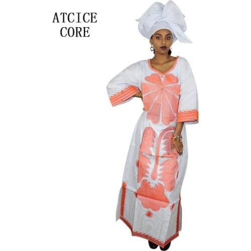 African dresses for women 2018 NEW AFRICAN FASHION DESIGN NEW BAZIN RICHE EMBROIDERY DRESS LONG DRESS WITH SCARF