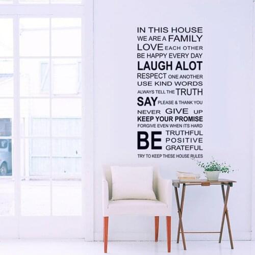English Proverbs DIY Wall Stickers Family House Rules Sticker on the wall Rooms Home Decor Art Decals Wallpaper decoration gift