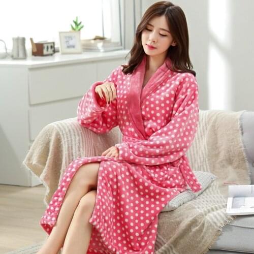 Coral Fleece Bathrobe Nightgown Robes Women Autumn Winter Pajamas Home Clothing Men Long Sleeve Soft Warm Thick Sleepwear H5625