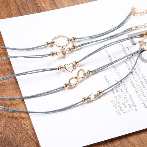 Boho Crystal Bracelet Set Star Heart Geometry Multilayer Rope Chain Bangle for Women Party Wedding Jewelry Accessories