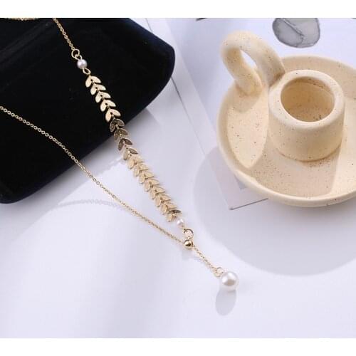 Golden Wheat Super Fairy Clavicle Chain New Pearl Pendant Necklace Ins Personality Asymmetric Necklace 2021 Female Jewelry