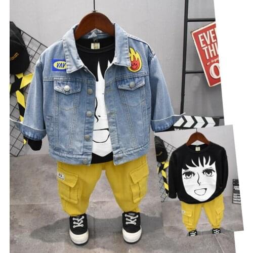 Children Spring and Autumn clothing Graffiti denim jacket +T-shirts + pants 3cs boys sets casual boys fashion sets 2-6years