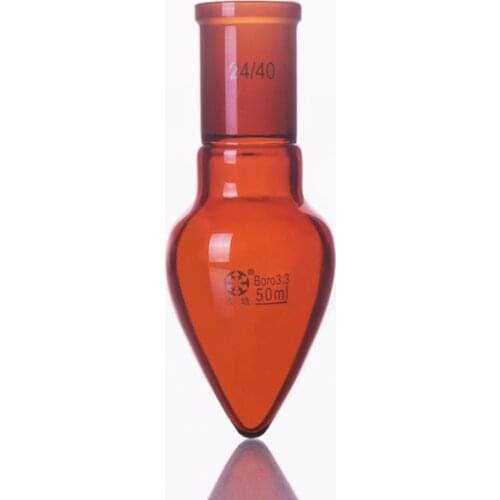 Brown pear-shaped flask,Capacity 50ml,Joint 24/40,Brown heart-shaped flasks,Brown coarse heart-shaped grinding bottles