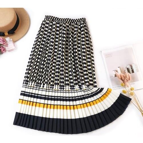 Indie Folk Style 2021 Summer Women Striped Long Skirts Elastic Waist Printing Slim Casual Foral Skirt