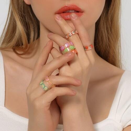 Ins Style Fruit Acrylic Ring for Women Personality Colorful Transparent Resion Ring Summer Creative Female Cute Fashion New Gift
