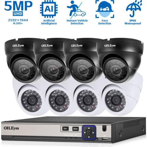 5MP POE Security Camera Set Dome Black Outdoor Waterproof 8CH NVR Kit CCTV Video Surveillance Camera System Set 8 Channel NVR