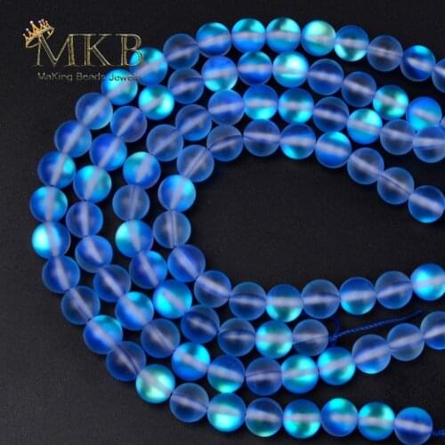 A+ Matte Blue Frosted Austrian Crystal Round Beads For Jewelry Making 6 8 10 12mm Glitter MoonStone Beads Diy Bracelet Wholesale