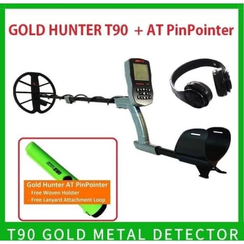 Gold Hunter T90 wireless detector underground gold metal detector with 12 inch Double-D Coil and s-telescopic lite pole shaft