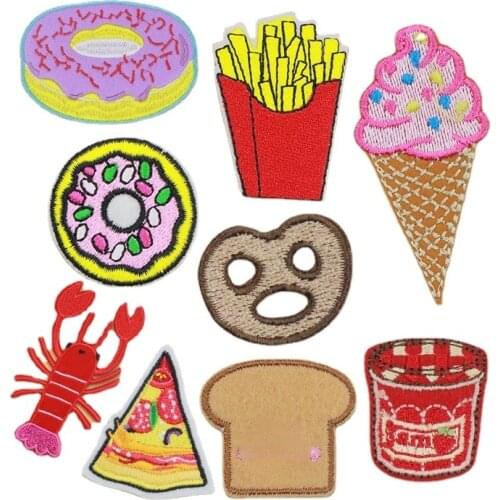 Cute Food Hamburger Pizza Donut Ice Cream Patch Sew Iron On Cartoon Patches Kids Cute Embroidered Patches For Clothes Applique