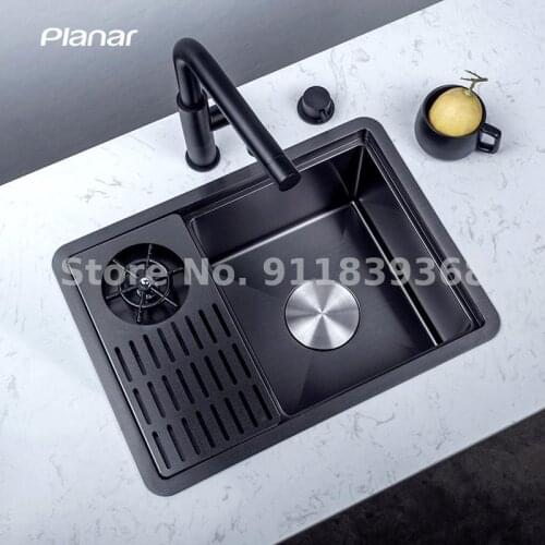 Nano Black Diamond Bar Sink 304 Stainless Steel Coffee Shop Tea Bar High Pressure Cup Washer Nakajima Small Single Basin