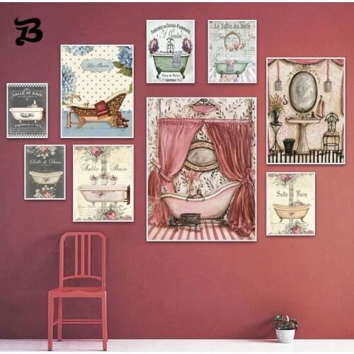Canvas Painting Wall Art Vintage Abstract Style Victorian Shabby Prints Bathroom Home Decor Picture Posters for Bathroom Decor