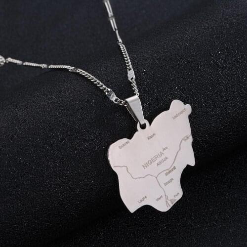 Stainless Steel Nigeria Map Pendant Necklaces Trendy Nigerians Maps Chain Jewelry