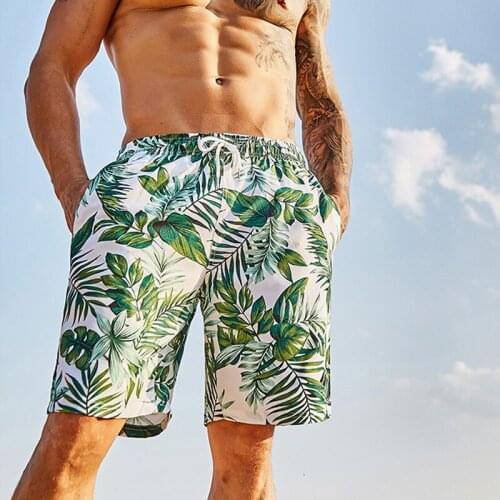 2018 new summer couple board shorts set suit green leaf print men swimwear sunga bermuda women swimwear swimsuit surfing shorts
