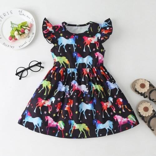 New Baby Girl Clothes Dress Casual Color Unicorn Dinosaur Lovely Korean Summer Cotton Clothing Children Kids Baby Girl Dresses