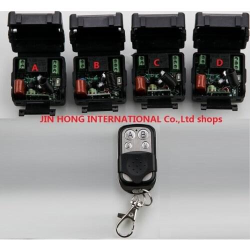 New AC 220 v 1 ch RF wireless remote control switch 4 mini receiver +1 transmitter With 4 buttons Toggle Momentary Latched