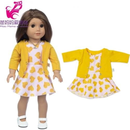 18" Girl Dolls Clothes Summer Suit Dress Baby Doll Waistcoat Yellow Dots Dress Toys Wears Birthday Gifts