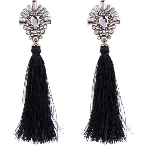 Bulk Price Blue Cotton Tassel Fringe Earrings 2017 Ethnic Crystal Acrylic Long Drop Earrings For Women Indian Jewelry