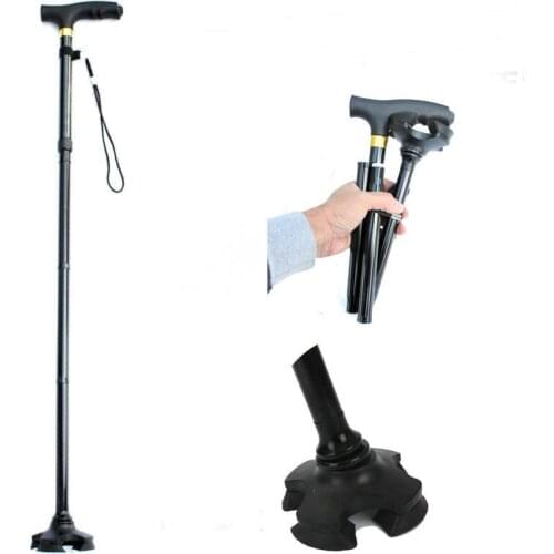 Wholesale Folding Walking Stick Multipurpose Non-slip crutch Elderly Magic Cane with flashlight
