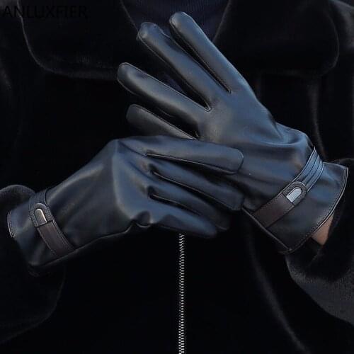 H9948 PU Leather Gloves Men Black Mittens Autumn Winter Riding Motorcycle Warm Thick Windproof Waterproof Touch Screen Hand Muff