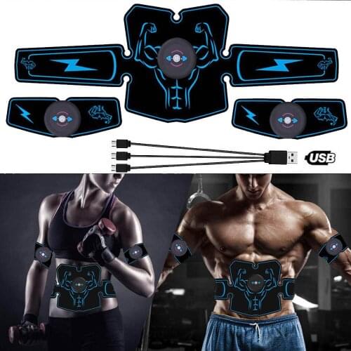 Rechargeable EMS Abdominal Muscle Stimulator Trainer ABS Electrostimulation Fitness Massager Leg Arm Abdomen Muscular Exercise