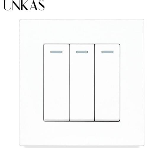 UNKAS Gray Simple Style PC Plastic Panel 3 Gang 1 / 2 Way On / Off Wall Light Rocker Switch White Black Grey Gold AC 12-250V 16A