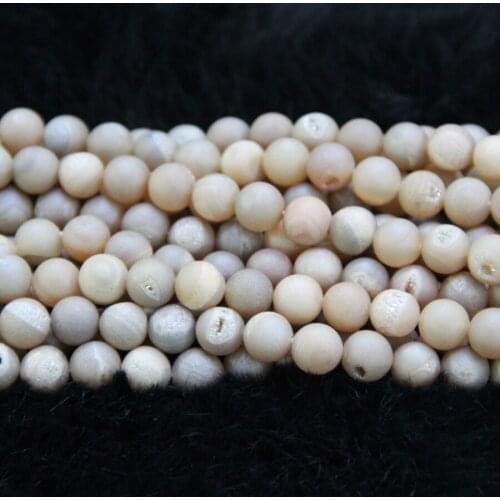 Full 2Strands Metallic Champagne Titanium Beaded, Quartz Crystal Round Druzy Gems Stones Beads 15.5inch