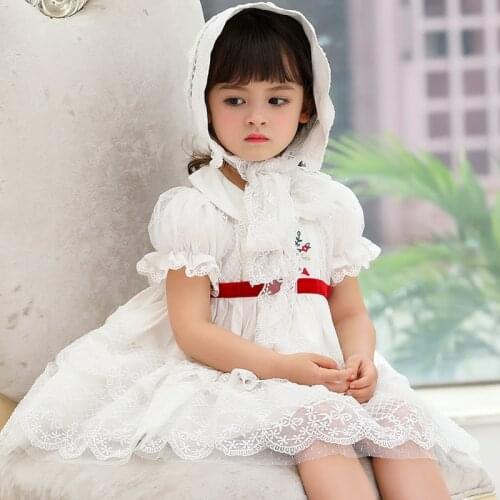 Brands Spanish Dresses for Children Girl Lolita Princess Clothing Infant Birthday Party White Dress Baby Girls Boutique Frocks