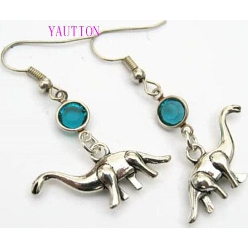 Brontosaurus Birthstone Earrings, Dinosaur Earrings, Personalized Earrings, Sauropod Earrings