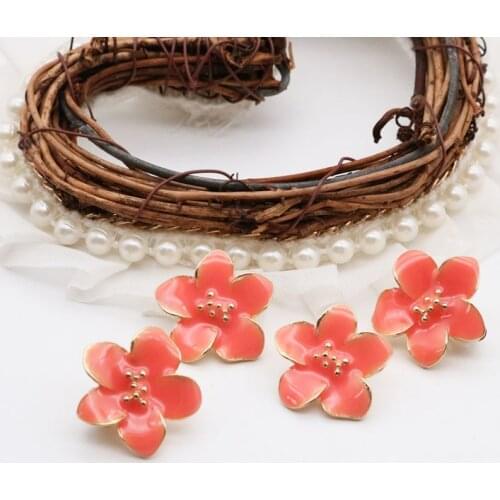 Flower Earrings Sweet Pink Enamel For Girls Women