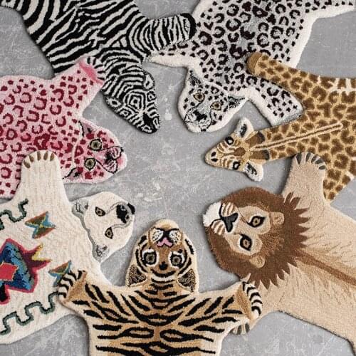 Wool +Cotton Floor Rug For Home Living Room Sofa And Coffee Table Moderna Tiger Leopard Animal Pattern Carpets Handmade Wool