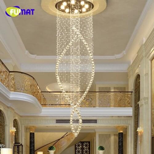 FUMAT Post Modern Creative Rotates K9 Crystal Stainess Steel LED Pendant Lighting Luxury Stair Lamp For Dining Room Crystal Lamp