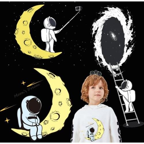 Easy print vinyl transfer heat thermo stickers iron on transfers for clothing planet space moon astronaut parches termoadhesivos