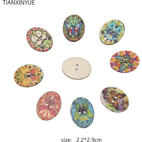 TIANXINYUE 50 pcs Butterfly Wood Sewing Button Scrapbooking Random color Two Holes Eggs Buttons,DIY Clothing Accessories