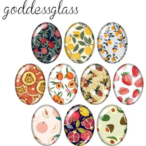 Vintage painting fruit Lemon peach 10pcs 13x18mm/18x25mm/30x40mm Oval photo glass cabochon demo flat back Making findings TB0036