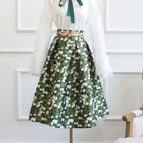 Korean Fashion Clothing Spring Beach Boho Vintage Purple Flower Print Puffy Bud Skirt Female High Waist Long Summer Skirt Women