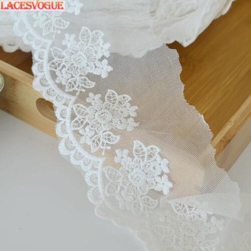 19Yards 9cm Mesh Cotton Embroidery Lace Fabric Handmade DIY Garment Needlework Sewing Accessories Clothing Decoration 395